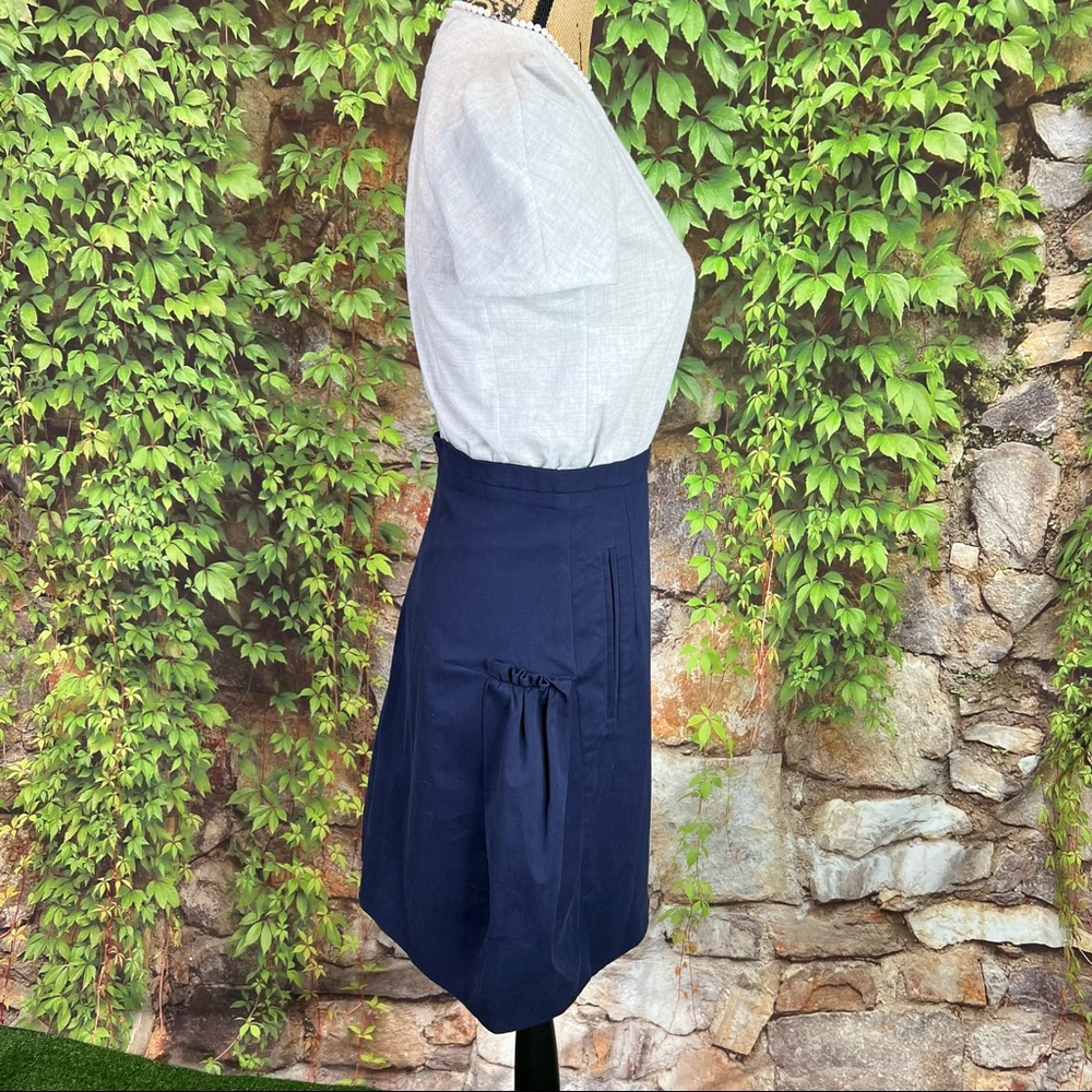 CARVEN Gray and Navy Quiet Luxury Color Block Cotton Dress, FR 36/US 4 - Picture 8 of 15
